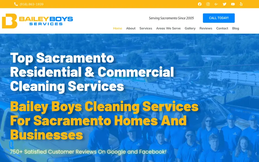 Bailey Boys Services website homepage, Sacramento cleaning company serving Rocklin