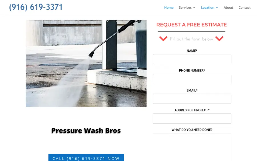 Pressure Wash Bros website homepage, Folsom pressure washing company serving Rocklin