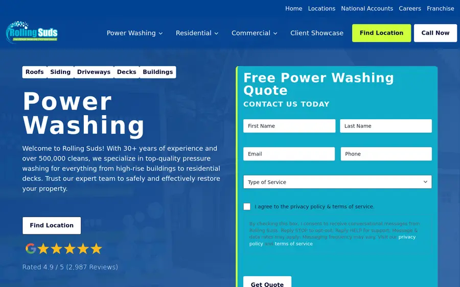 Rolling Suds power washing website homepage for the Folsom and Citrus Heights franchise