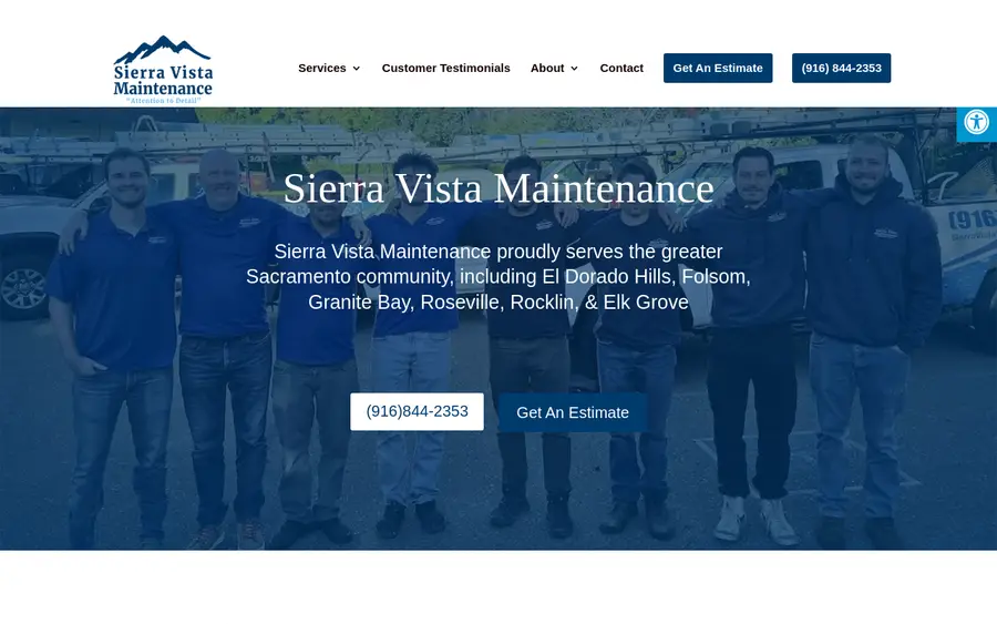 Sierra Vista Maintenance website homepage, Fair Oaks exterior cleaning company serving Rocklin