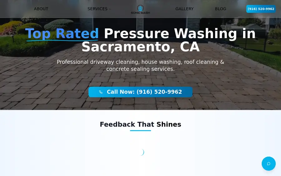 Sonic Wash website homepage, Citrus Heights pressure washing and concrete sealing company